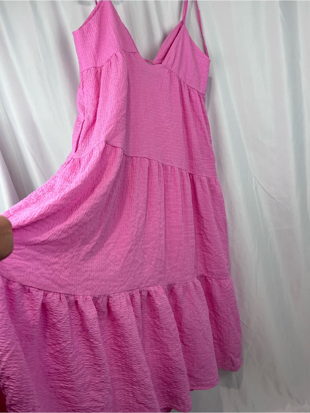 Lulu's Let the Sun Beam Pink Tie-Straps Tiered Midi Dress With Pockets - Picture 12 of 13